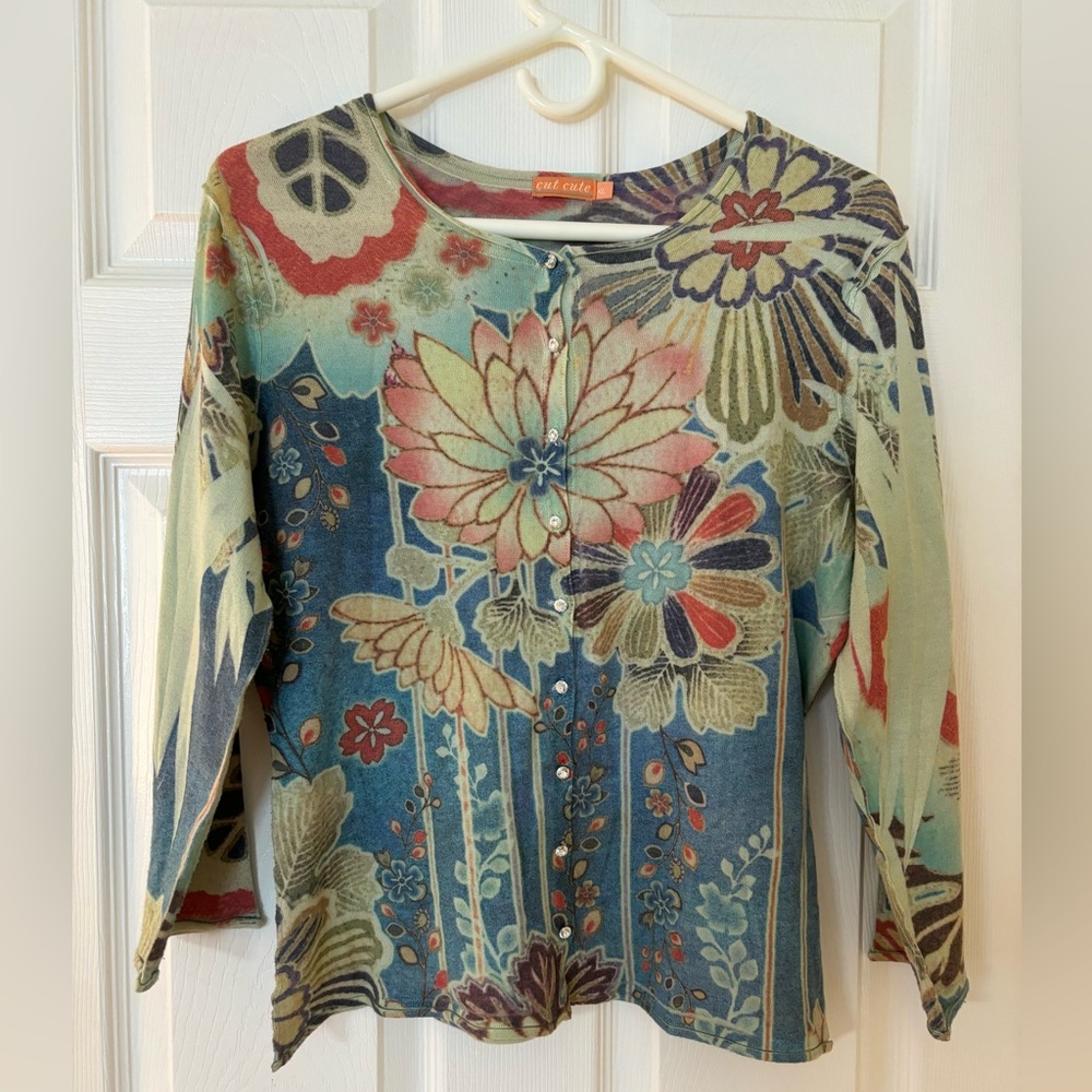 Cut Cute Cardigan Top 3/4 Sleeves sz. XL